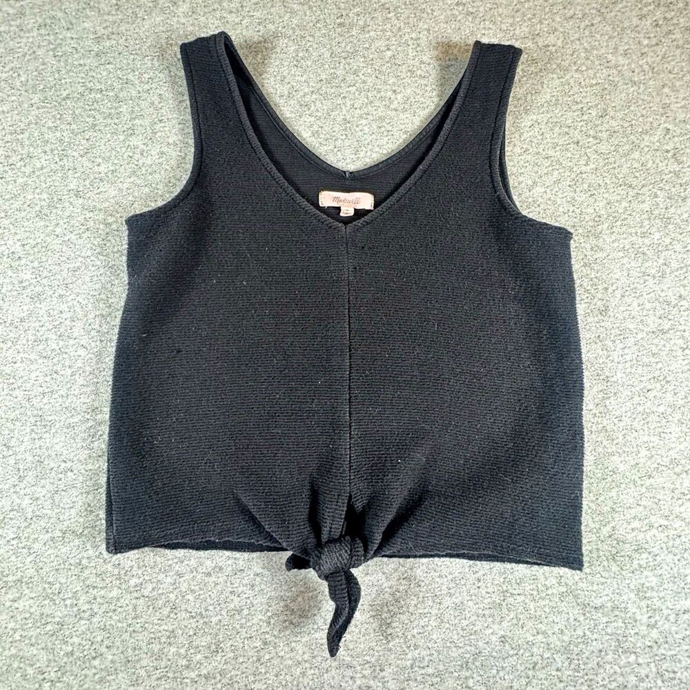 Madewell Black 100% Cotton Knit V-Neck Tie Front Cropped Tank Top Women’s S